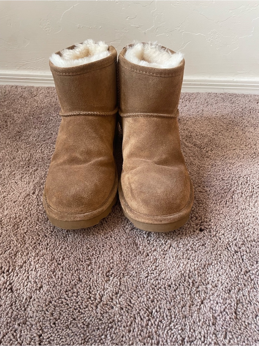 BearPaw Chestnut Suede Shearling Lined Ankle Boots